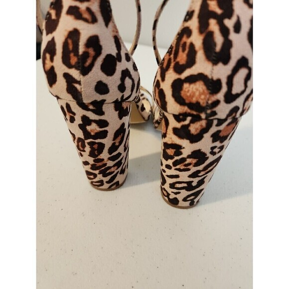 LULUS - LEOPARD Faux Suede ANKLE STRAP Open-Toe HEELS sz 7.5 see pic for wear - Picture 4 of 9